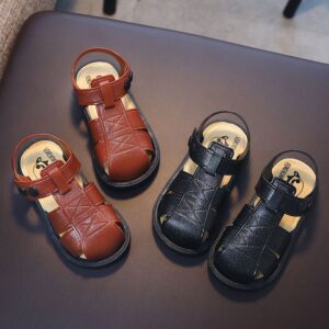Black and brown leather sandals