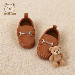 Brown leather toddler loafers