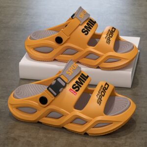 Orange sporty sandals with cutout patterns
