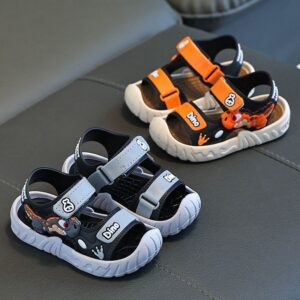 Black, white, and orange sporty sandals